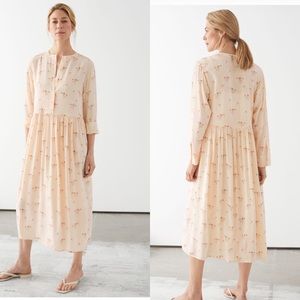 & Other Stories Cream Midi Dress with Pink Floral Pattern